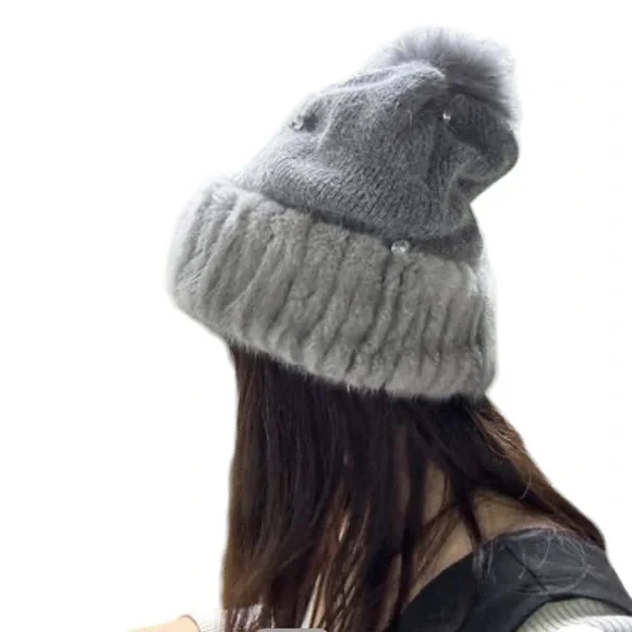 Buyma Unisex Blended Fabric with Jewels Knit Hats grey !! Jewel Embellished Grey Knitted Beanie Hat | Oliver Bonas main image 3